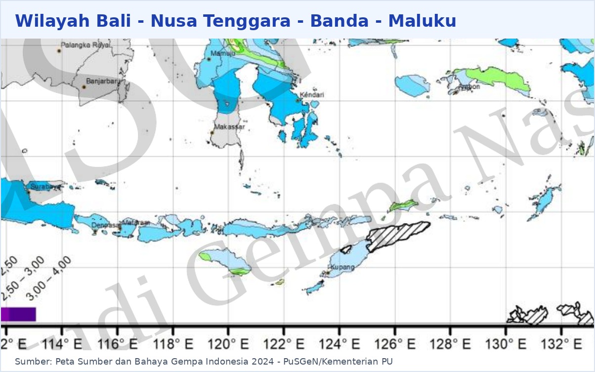 Peta bahaya gempa Bali - Nusa Tenggara - Banda - Maluku